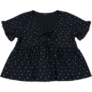 Torrid Womens Plus Size 2 Black Cotton Babydoll Tie Front V-Neck Peplum Top